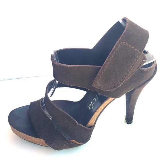 Pedro Garcia Sandal Heels Brown Suede Cork Platform Strappy 8 - Picture 9 of 11